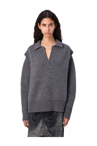 KNIT CUT-OUT POLO NECK Gray wool-blend Sweater