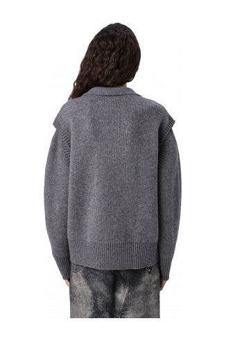 KNIT CUT-OUT POLO NECK Gray wool-blend Sweater