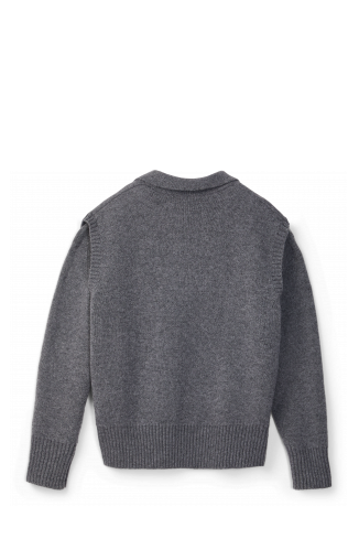 Back view of KNIT CUT-OUT POLO NECK Gray wool-blend Sweater