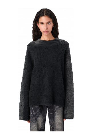 KNIT SPRAYED BOUCLE CREWNECK Black wool-blend Bouclé Jumper