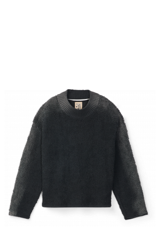 Side view of KNIT SPRAYED BOUCLE CREWNECK Black wool-blend Bouclé Jumper