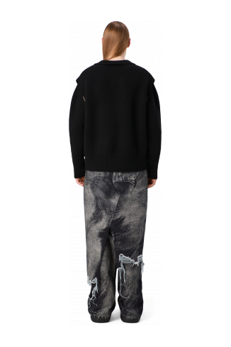 DISTORTED PRINT DENIM SKIRT Black-gray asymmetric denim skirt