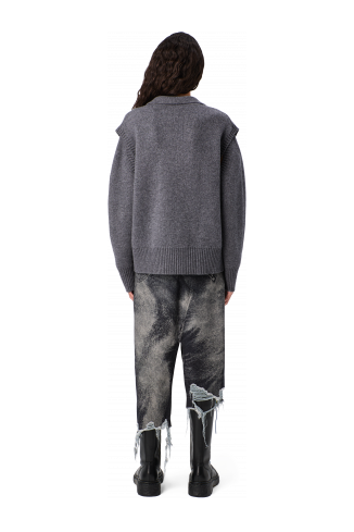 DISTORTED PRINT DENIM SKIRT Black-gray asymmetric denim skirt