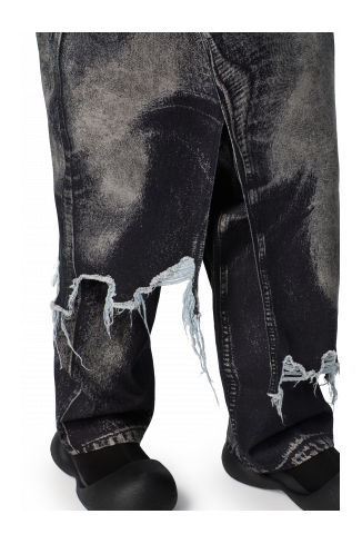 DISTORTED PRINT DENIM SKIRT Black-gray asymmetric denim skirt