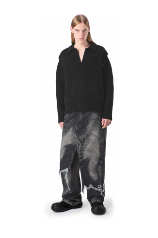 DISTORTED PRINT DENIM SKIRT Black-gray asymmetric denim skirt