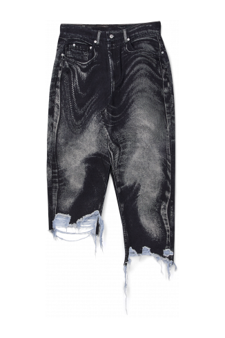 DISTORTED PRINT DENIM SKIRT Zwart-grijze asymmetrische denim rok