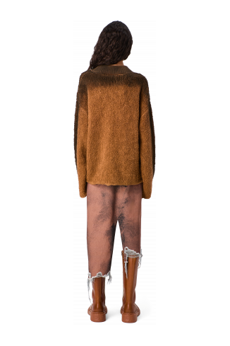 DISTORTED PRINT DENIM SKIRT Brown-black asymmetric denim skirt