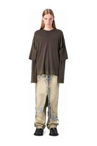 DISTORTED PRINT DENIM SKIRT Sand-black asymmetric denim skirt
