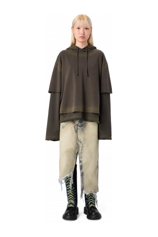 DISTORTED PRINT DENIM SKIRT Sand-black asymmetric denim skirt