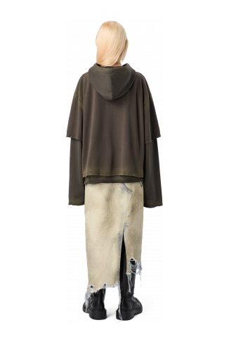 DISTORTED PRINT DENIM SKIRT Sand-black asymmetric denim skirt