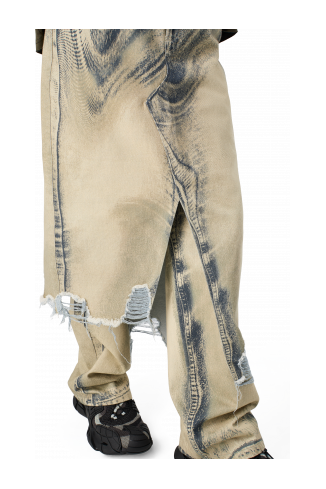 DISTORTED PRINT DENIM SKIRT Sand-black asymmetric denim skirt