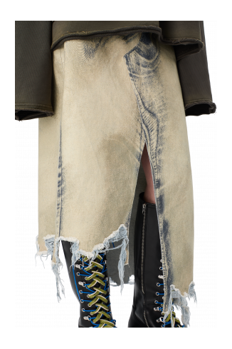 DISTORTED PRINT DENIM SKIRT Sand-black asymmetric denim skirt