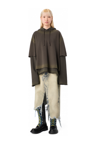 DISTORTED PRINT DENIM SKIRT Sand-black asymmetric denim skirt