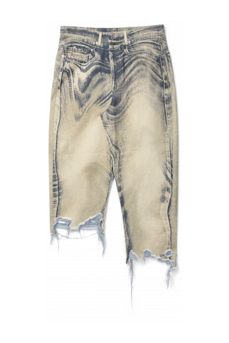 DISTORTED PRINT DENIM SKIRT Zand-zwarte asymmetrische denim rok