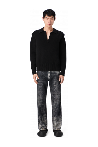 PAINT PRINT DENIM JEANS Muted black denim jeans
