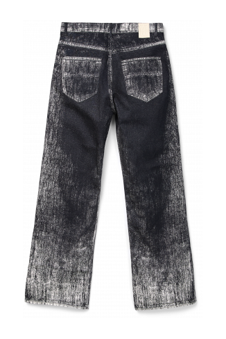 Back view of PAINT PRINT DENIM JEANS Muted black denim jeans