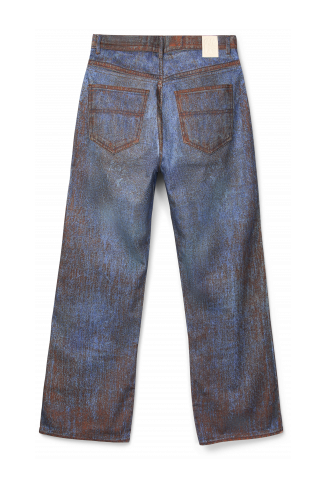 Back view of PAINT PRINT DENIM JEANS Terracotta-blue Denim Jeans