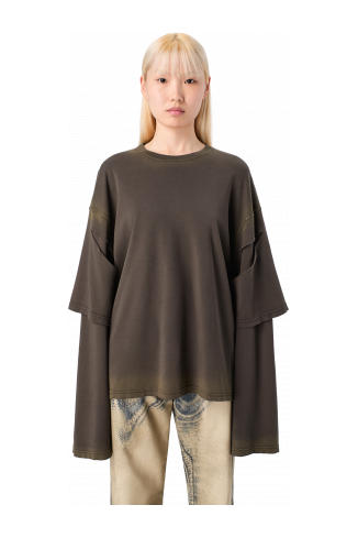 WASHED LAYERED LONG SLEEVE T-SHIRT Faded black organic cotton long sleeve T-Shirt