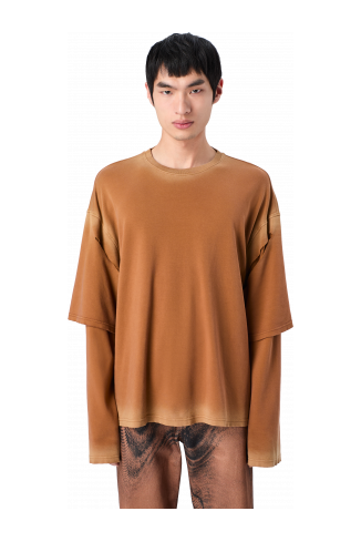 WASHED LAYERED LONG SLEEVE T-SHIRT Faded terracotta organic cotton long sleeve T-Shirt