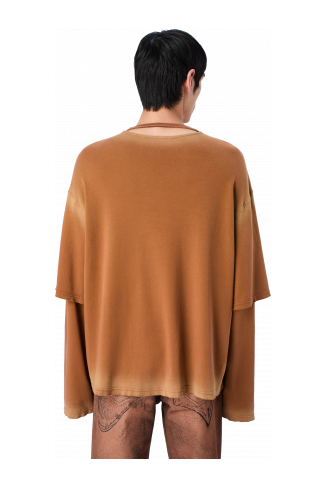 WASHED LAYERED LONG SLEEVE T-SHIRT Faded terracotta organic cotton long sleeve T-Shirt