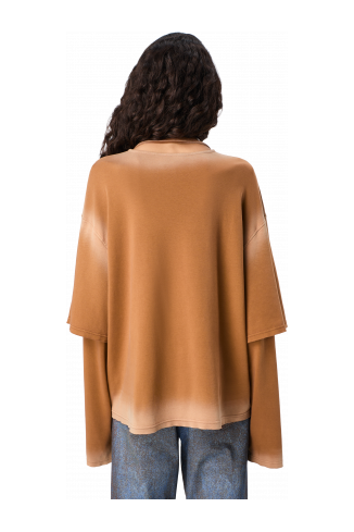 WASHED LAYERED LONG SLEEVE T-SHIRT Faded terracotta organic cotton long sleeve T-Shirt