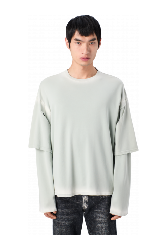 WASHED LAYERED LONG SLEEVE T-SHIRT Faded gray organic cotton long sleeve T-Shirt