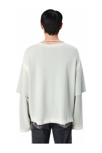 WASHED LAYERED LONG SLEEVE T-SHIRT Faded gray organic cotton long sleeve T-Shirt
