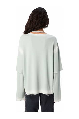 WASHED LAYERED LONG SLEEVE T-SHIRT Faded gray organic cotton long sleeve T-Shirt