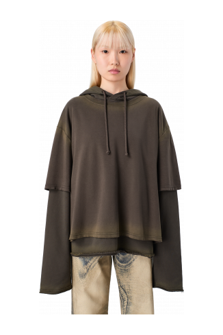 WASHED LAYERED HOODIE Faded black Organic Cotton Hoodie