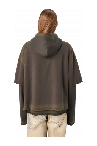 WASHED LAYERED HOODIE Faded black Organic Cotton Hoodie