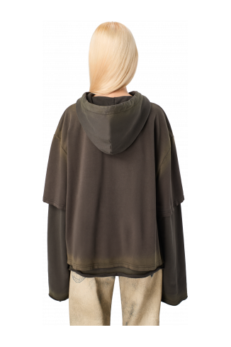 WASHED LAYERED HOODIE Faded black Organic Cotton Hoodie