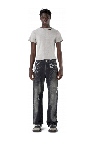 DISTORTED PRINT DISTRESSED DENIM JEANS NERO-GRIGIO