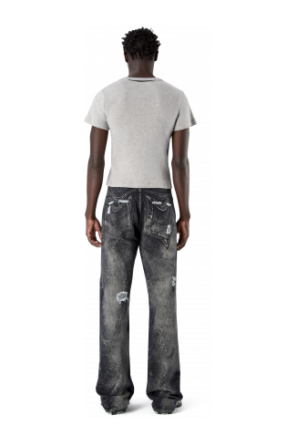 DISTORTED PRINT DISTRESSED DENIM JEANS NERO-GRIGIO