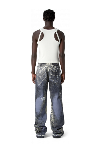 DISTORTED PRINT DISTRESSED DENIM JEANS BLU-CREMA