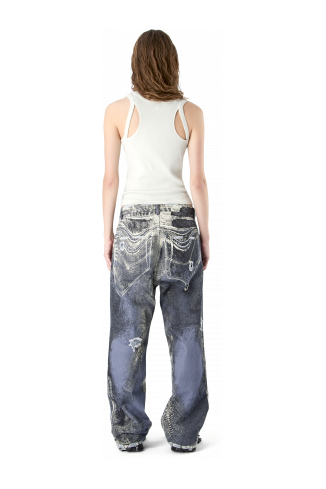 DISTORTED PRINT DISTRESSED DENIM JEANS BLU-CREMA