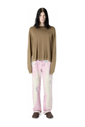 DISTORTED PRINT DISTRESSED DENIM JEANS JEANS IN DENIM EFFETTO VISSUTO CON STAMPA DISTORTA<br/>ROSA-BIANCO SPORCO
