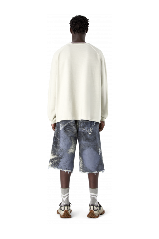 DISTORTED PRINT DISTRESSED DENIM SHORTS BLU-CREMA