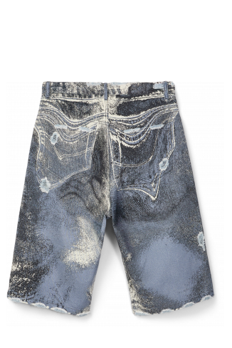 DISTORTED PRINT DISTRESSED DENIM SHORTS BLU-CREMA