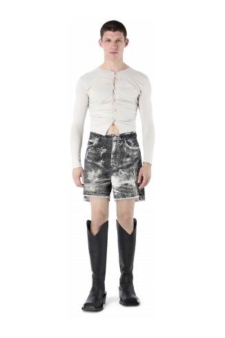 CORDUROY PRINT DENIM CUTOFF SHORTS NERO