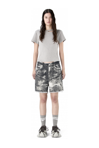 CORDUROY PRINT DENIM CUTOFF SHORTS NERO