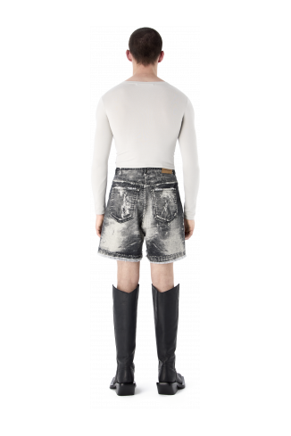 CORDUROY PRINT DENIM CUTOFF SHORTS NERO