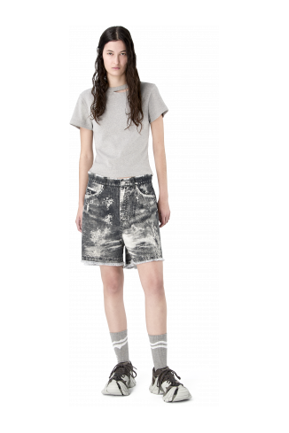 CORDUROY PRINT DENIM CUTOFF SHORTS NERO