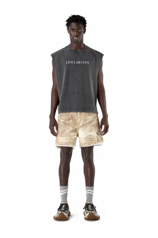 CORDUROY PRINT DENIM CUTOFF SHORTS BEIGE