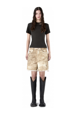 CORDUROY PRINT DENIM CUTOFF SHORTS BEIGE