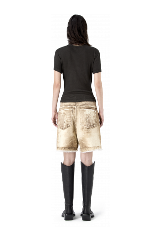 CORDUROY PRINT DENIM CUTOFF SHORTS BEIGE