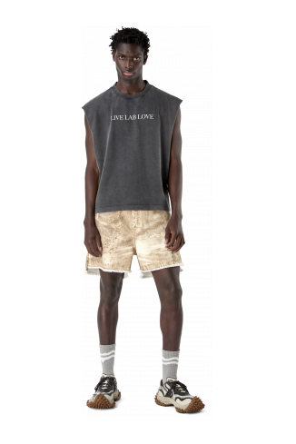 CORDUROY PRINT DENIM CUTOFF SHORTS BEIGE