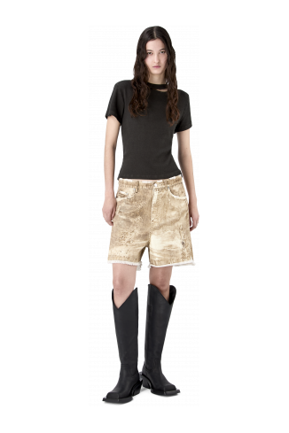 CORDUROY PRINT DENIM CUTOFF SHORTS BEIGE