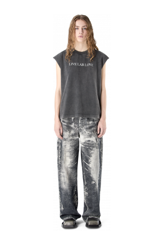 CORDUROY PRINT DENIM LOOSE JEANS NERO