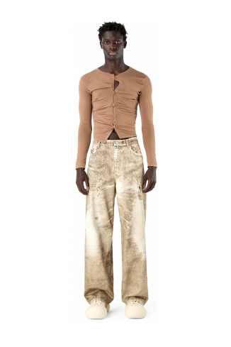 CORDUROY PRINT DENIM LOOSE JEANS BEIGE