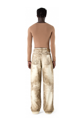 CORDUROY PRINT DENIM LOOSE JEANS BEIGE